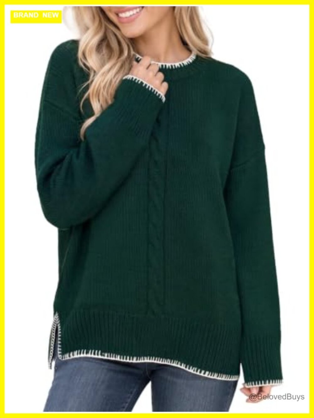 Cable Knit Crew Neck Pullover Tunic Sweater Asymmetrical Hem